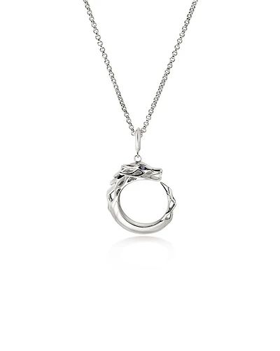 Sterling Silver Naga Blue Sapphire Dragon Circle Pendant Necklace, 16"-18"