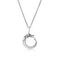 Sterling Silver Naga Blue Sapphire Dragon Circle Pendant Necklace, 16"-18"
