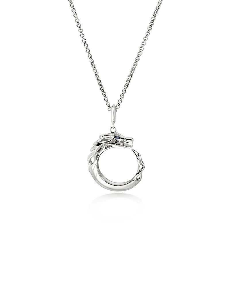 John Hardy Sterling Silver Naga Blue Sapphire Dragon Circle Pendant Necklace, 16-18