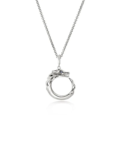 John Hardy Sterling Silver Naga Blue Sapphire Dragon Circle Pendant Necklace, 16-18