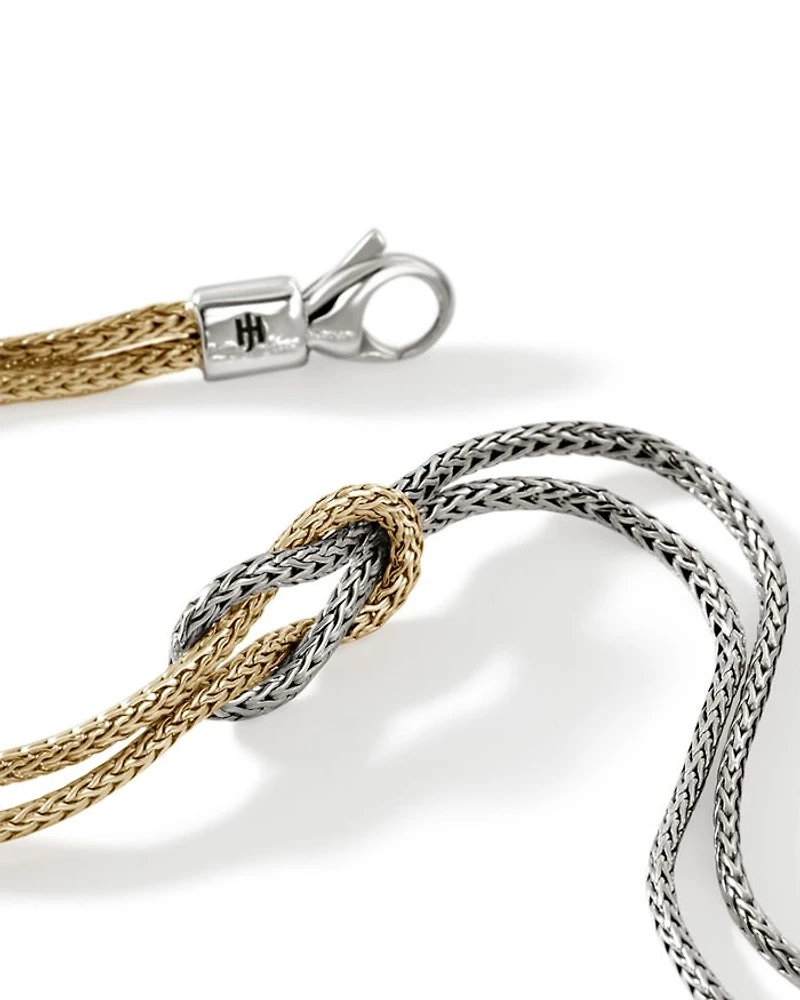 14K Yellow Gold & Sterling Silver Love Knot Weave Double Strand Bracelet