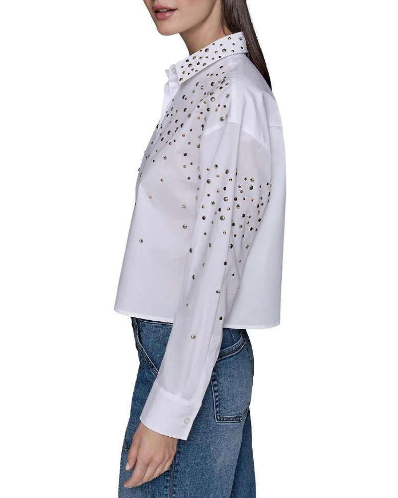 Embellished Cropped Button Down Shirt