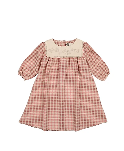 Maniere Girls' Textured Plaid 3/4 Sleeve Dress - Little Kid, Big Kid