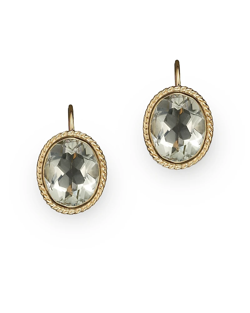 14K Yellow Gold Bezel Set Large Drop Earrings with Prasiolite