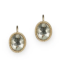 14K Yellow Gold Bezel Set Large Drop Earrings with Prasiolite