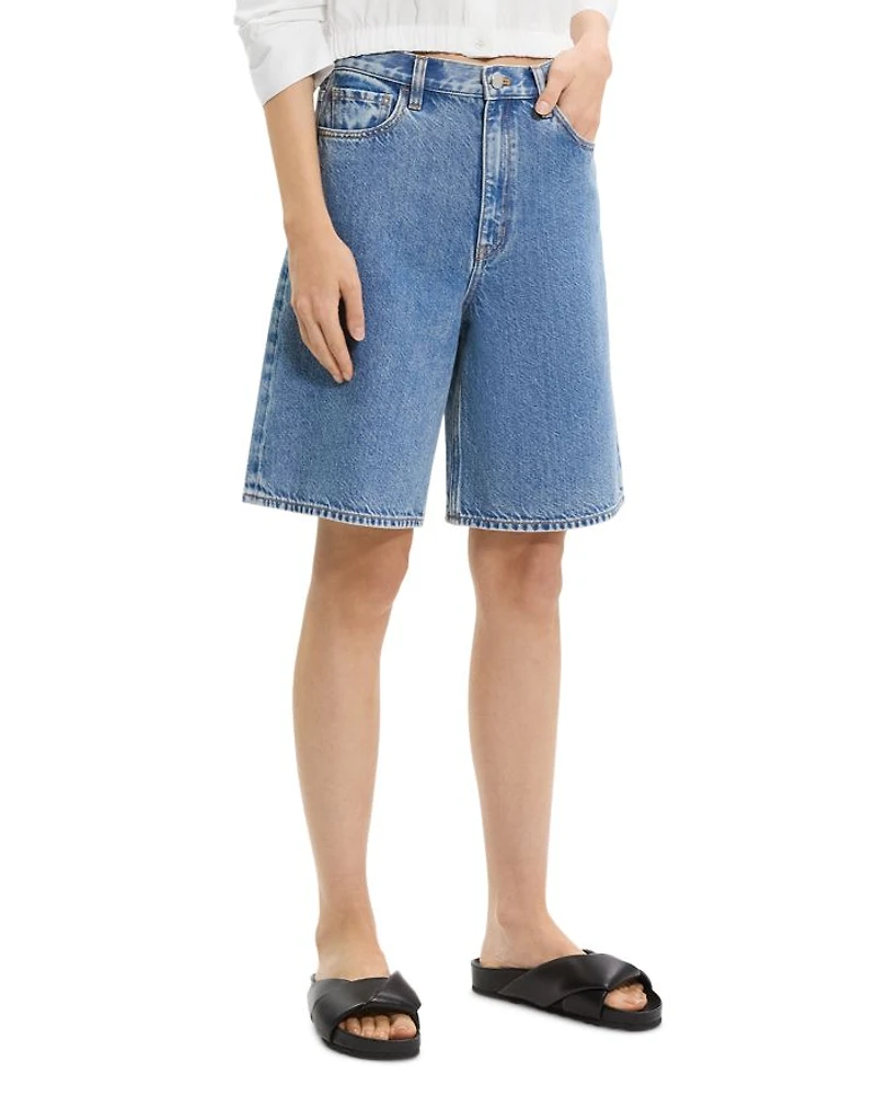 High Waisted Relaxed Long Shorts Cotton-Blend