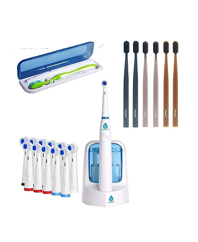 Pursonic Family Dental Care Bundle: Pursonic RET200 Oscillating Electric Rechargeable Toothbrush, Eco-Friendly Cedarwood Toothbrushes (6 Pack), Portable Uv Toothbrush Sanitizer