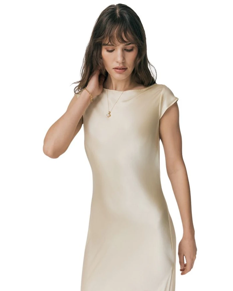 Averie Boat Neck Satin Maxi Dress
