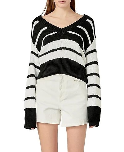English Factory Women's V-neck Striped Sweater