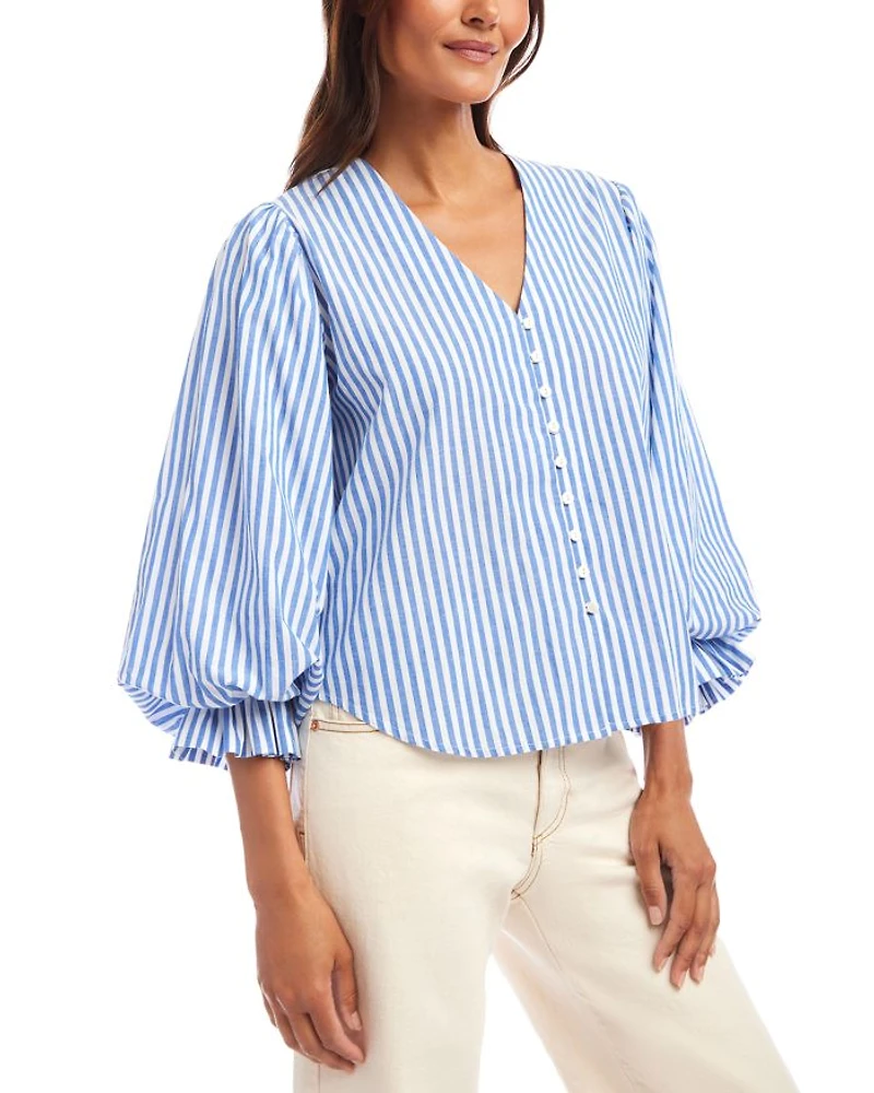 Stripe Layered Sleeve Shirred Blouse
