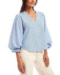 Stripe Layered Sleeve Shirred Blouse