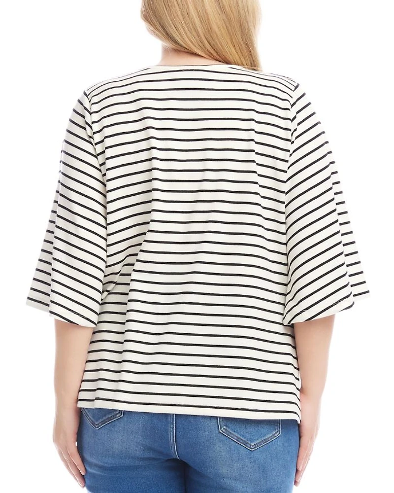 Plus Stripe Flare Sleeve Pick Up Top