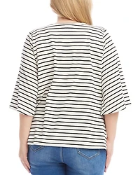 Plus Stripe Flare Sleeve Pick Up Top