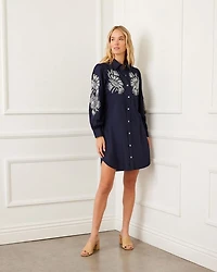 Embroidered Puff Sleeve Shirt Dress