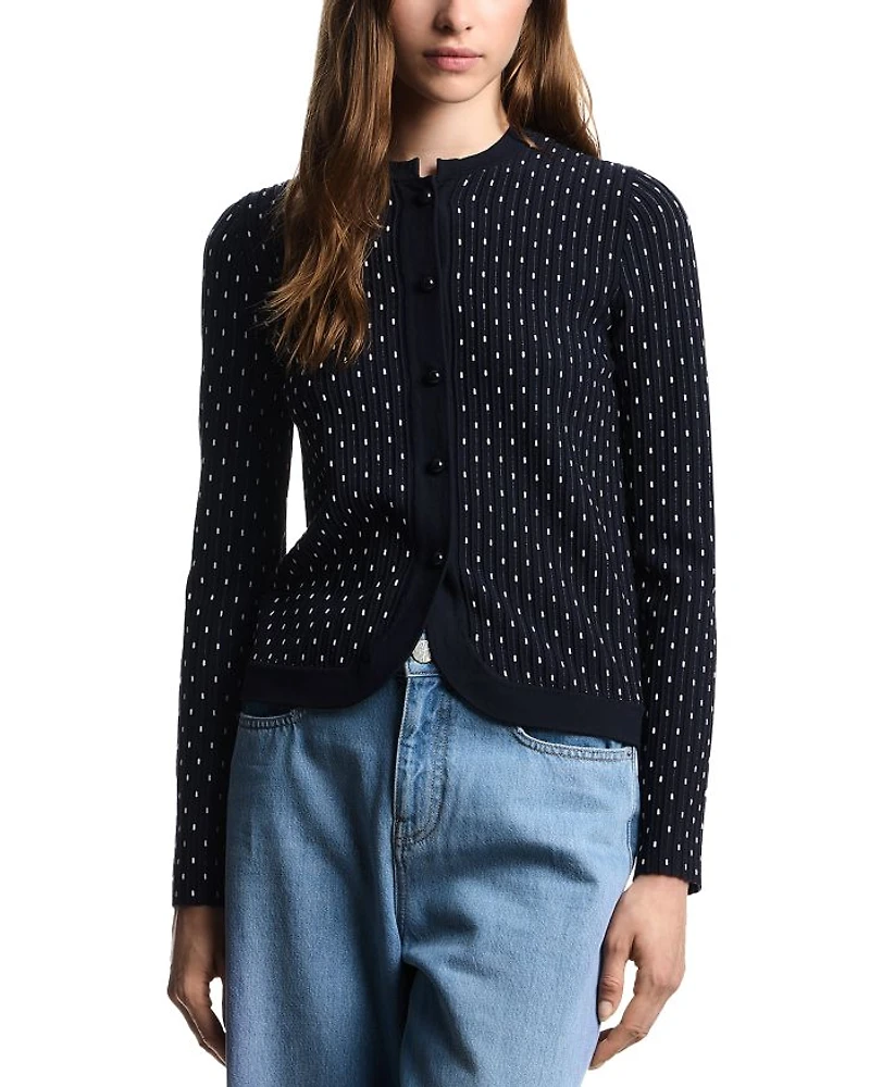 Striped and Polka Dot Jacquard Motif Cardigan Sweater