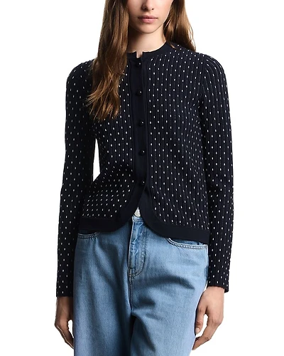 Striped and Polka Dot Jacquard Motif Cardigan Sweater