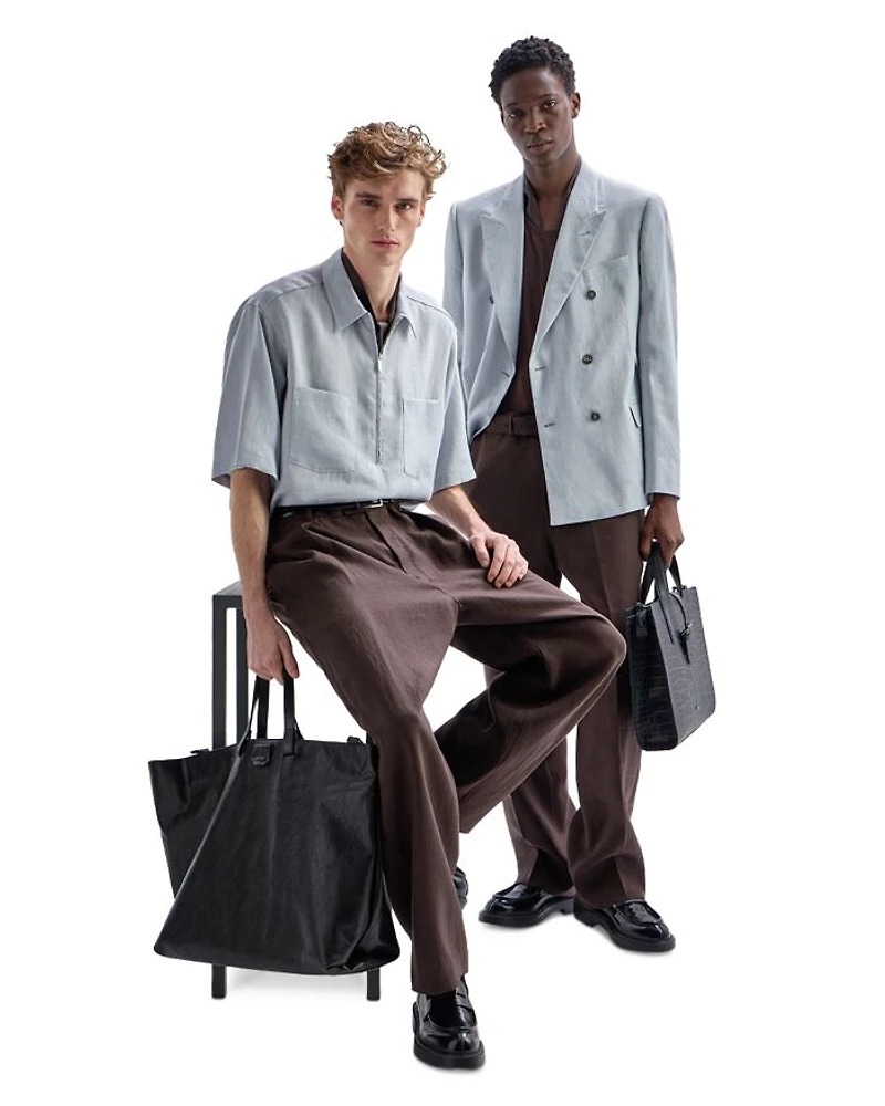 Regular Fit Short Sleeve Zip Linen Shirt