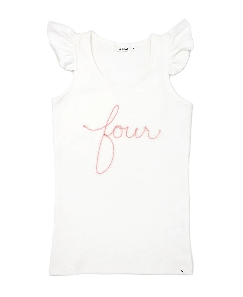 oh baby! Girls' Flutter Sleeve four Pink Sparkle Embroidered Tank - Little Kid