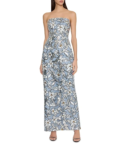 Milly Magnolia Silver Floral Sequins Maxi Dress