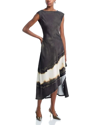 Burned Stripe Satin Midi Dress