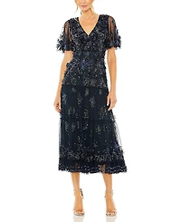 Mac Duggal Floral Embellished Flutter Sleeve Tiered Dress