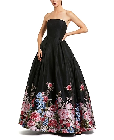 Mac Duggal Strapless Floral Brocade Ballgown