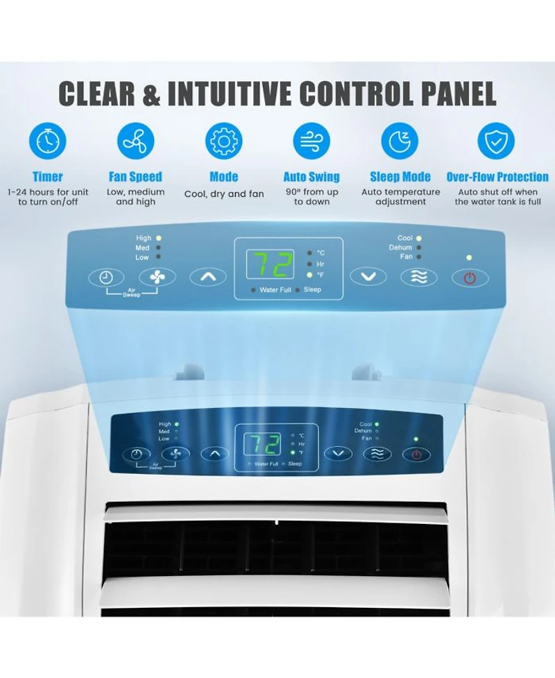 11,500 BTU Dual Hose Portable Air Conditioner 3-in-1 AC Unit with Remote Control