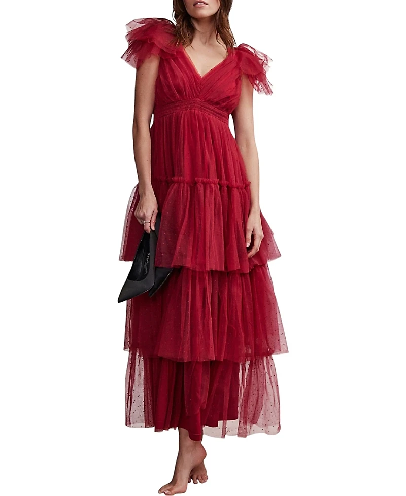 Mint Velvet Women's Tulle Ruffle Maxi Dress