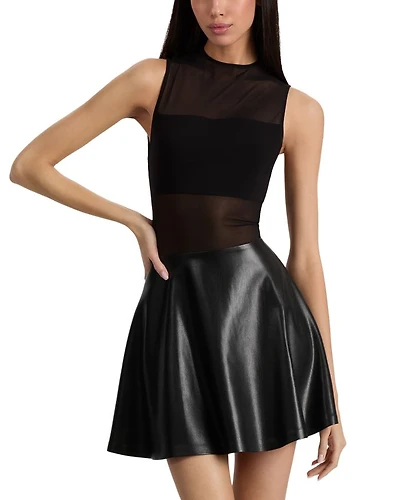Chara Mesh Drop Waist Mixed Media Dress