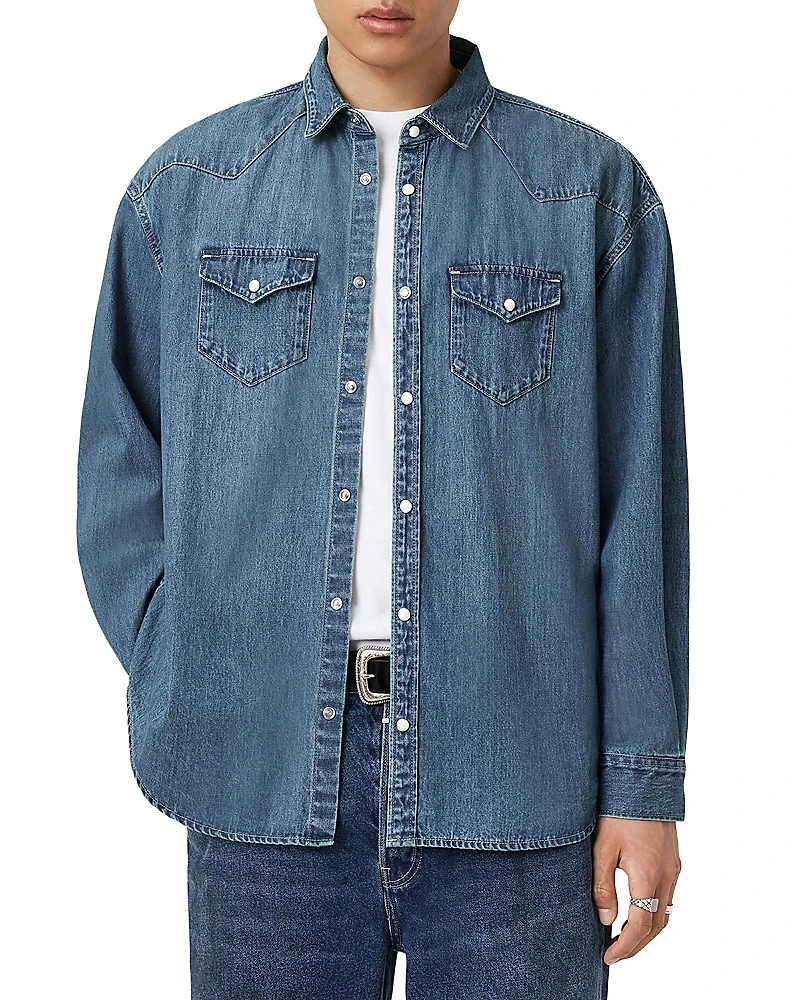 Allsaints Fenton Relaxed Fit Long Sleeve Denim Shirt