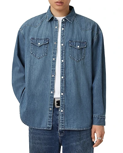 Allsaints Fenton Relaxed Fit Long Sleeve Denim Shirt