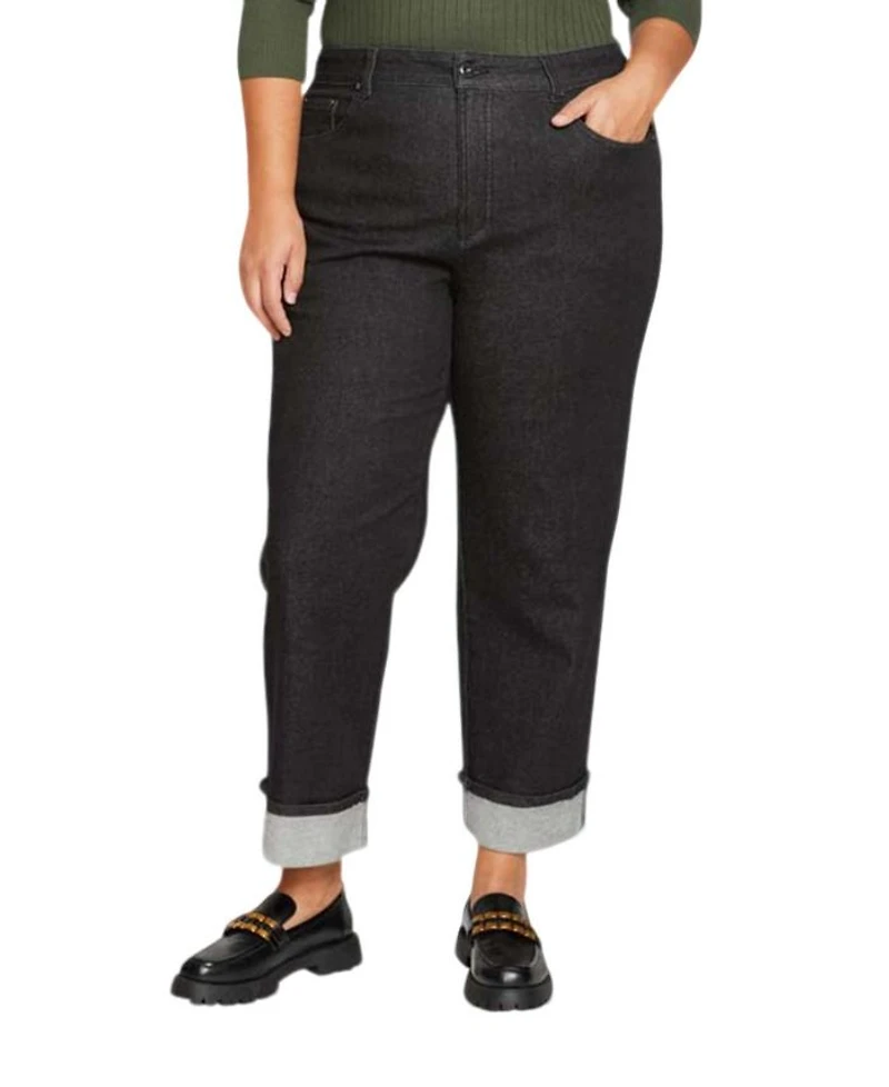 Womens Plus Bae Boyfriend Crop Jeans Black Wash