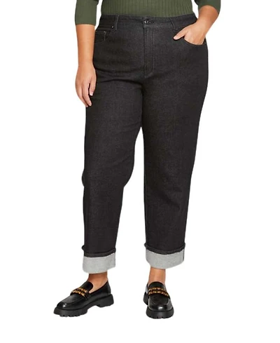 Womens Plus Bae Boyfriend Crop Jeans Black Wash