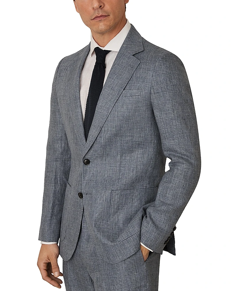 Reiss Slim Fit Prince of Wales Check Linen Blazer
