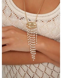 Mykonos Shell Imitation Pearl Fringe Pendant Necklace, 28"