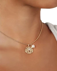 Pavé Sand Dollar & Cultured Freshwater Pearl Pendant Necklace, 15"-18"