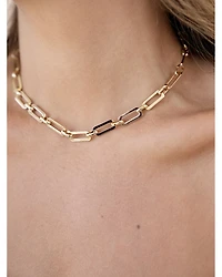 Golden Flat Rectangle Chain Necklace, 15"