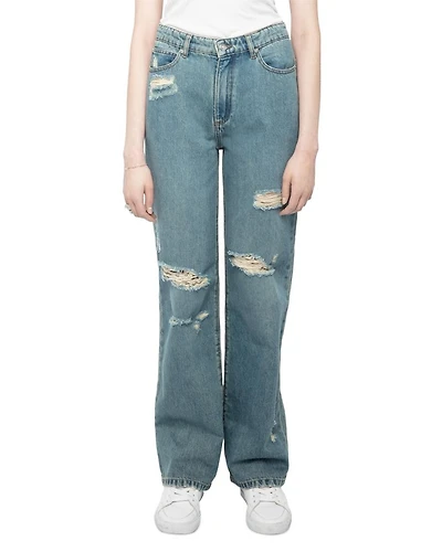 Elio High Rise Distress Jeans Light Blue