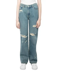 Elio High Rise Distress Jeans Light Blue