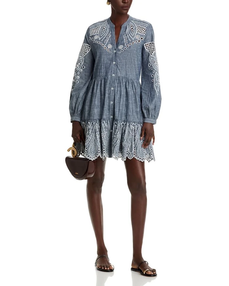 Venus Embroidered Long Sleeve Shirt Dress