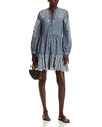 Venus Embroidered Long Sleeve Shirt Dress
