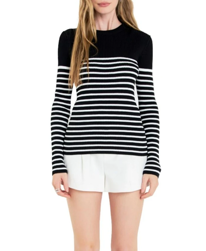 Women's Stripe Long Sleeve Knit Top