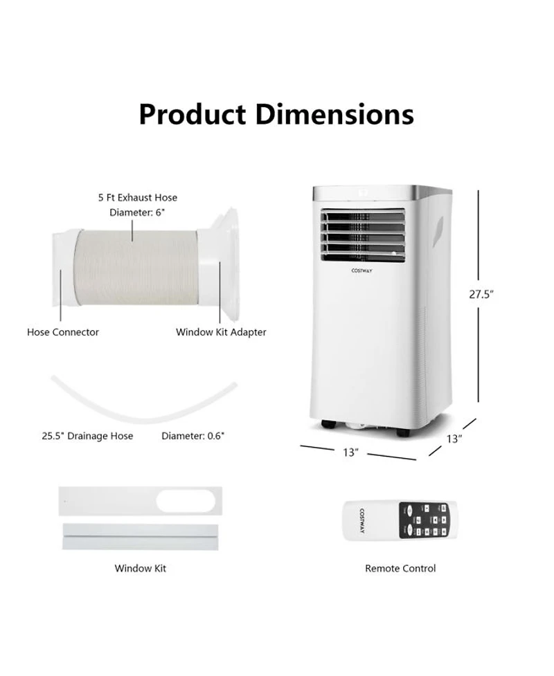 8000 BTU Portable Air Conditioner 3-in-1 Air Cooler with Remote Control