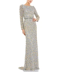 Embellished Long Sleeve High Neck Gown