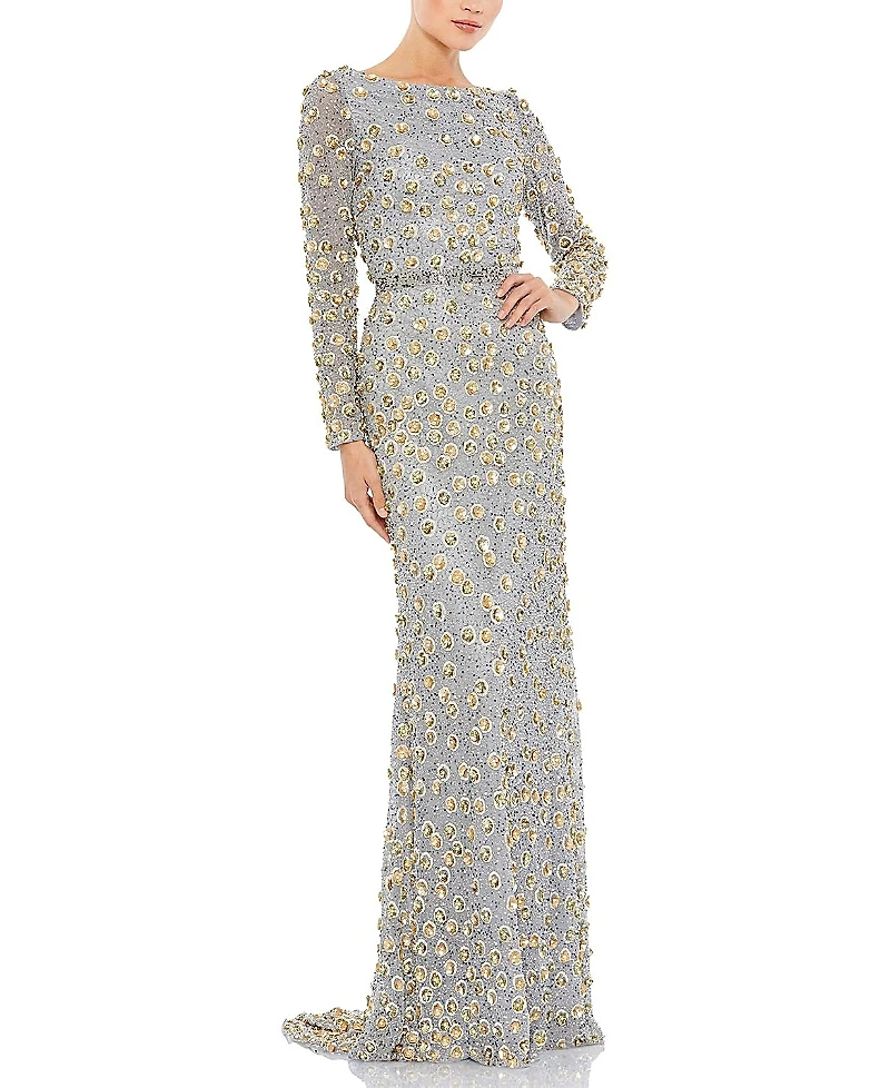 Mac Duggal Embellished Long Sleeve High Neck Gown