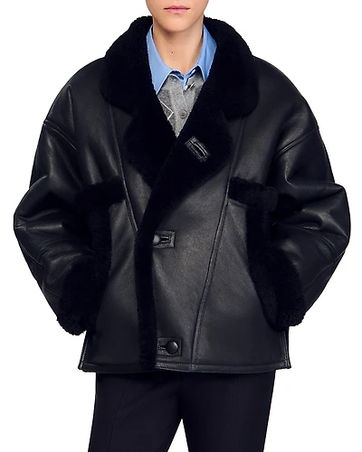 Sandro Short Shearling Coat