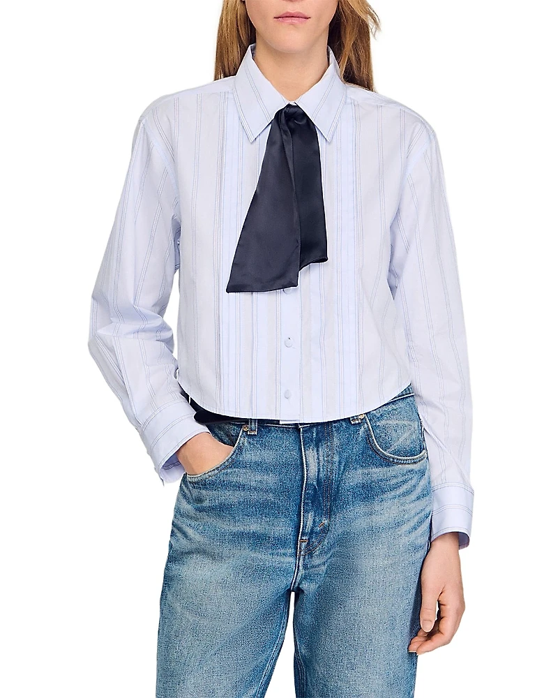 Sandro Cropped Shirt with Removable Tie
