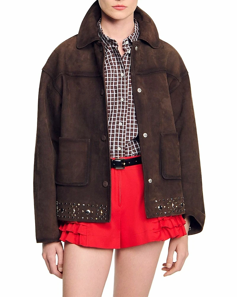 Sandro Studded Suede Leather Jacket