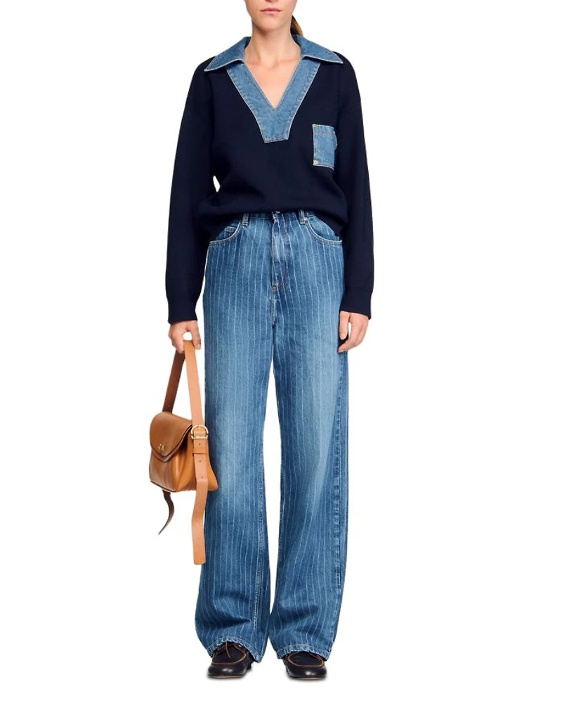 Sweater with Denim Details