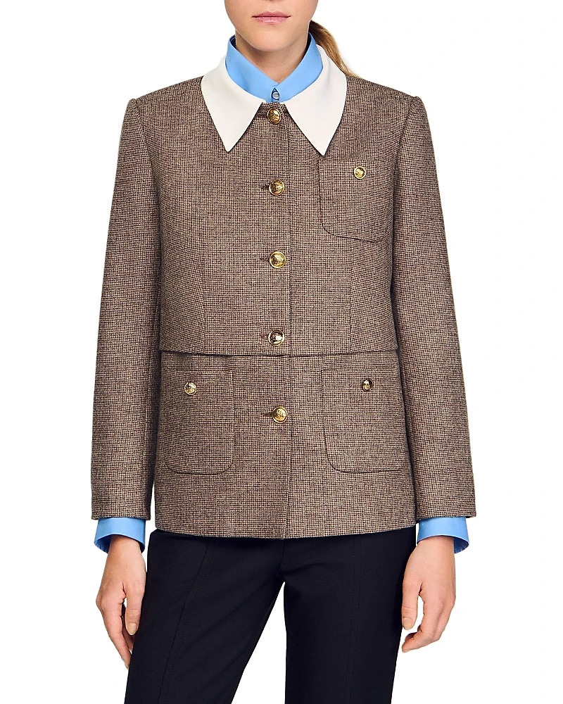 Sandro Houndstooth Suit Jacket